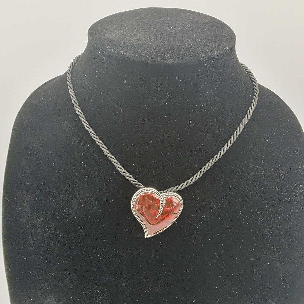 Lia Sophia Womens Heart Necklace Black Cord Red Pendant Burning Love‎ 24"